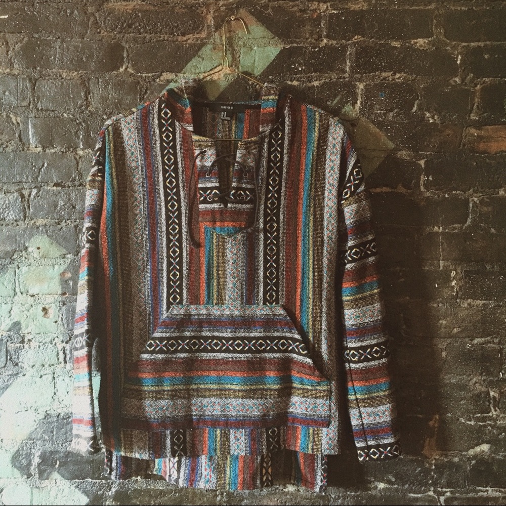 Forever 21 Boho Drug Rug Pullover Hoodie